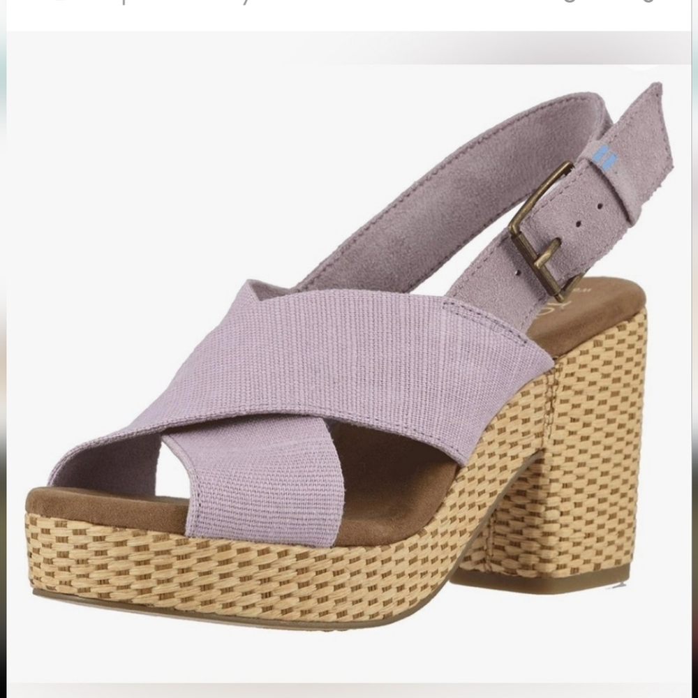 Toms Ibiza Lavender Canvas and Suede Block Heeled Low Platform Sandal - Picture 10 of 11